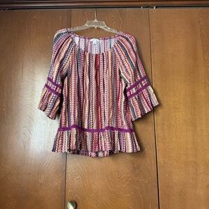 John Paul Richard Multicolor Striped Boho Pattern On or Off Shoulder Women's Top